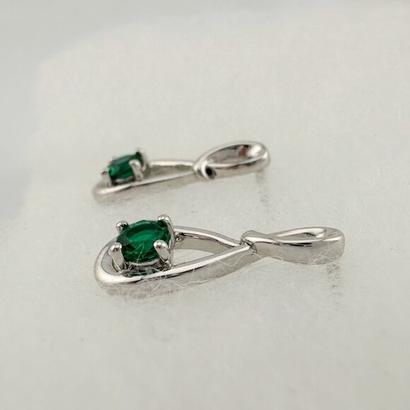Beautiful Round Emerald Swoop Earrings in Sterling Silver - Picture 8 of 14